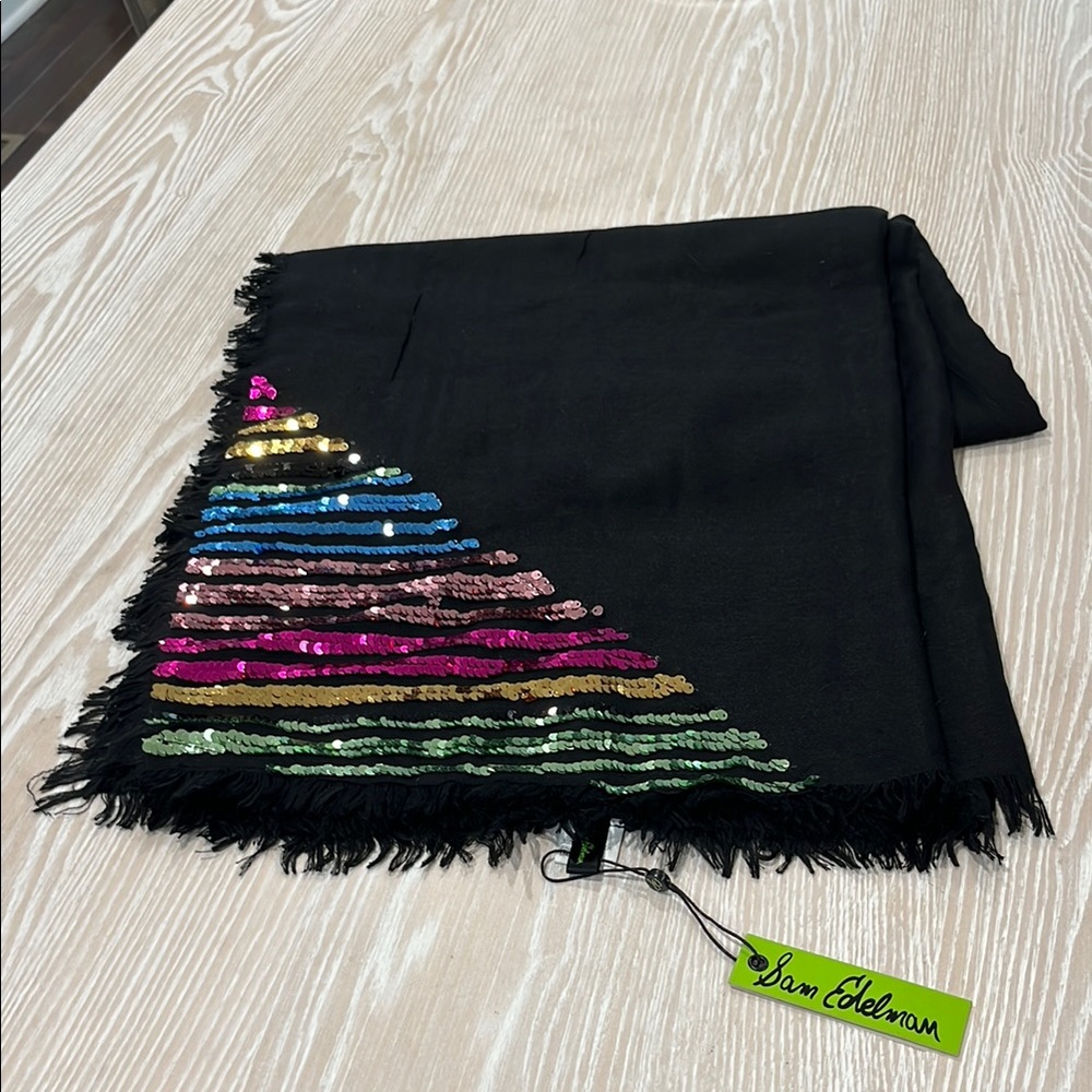 Sam Edelman Black Scarf with Colorful Sequin Stripes MWT